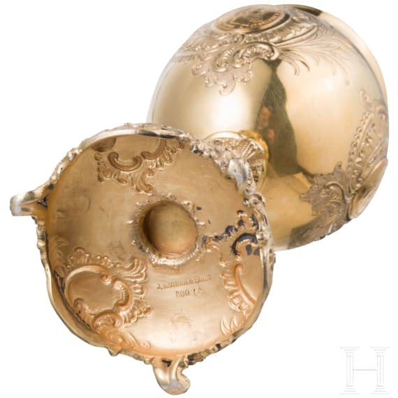 Kaiser Wilhelm II, a small gilt silver chalice set with gold coins commemorating the Year of the Three Emperors, Wagner & Sohn in Berlin, 1888
