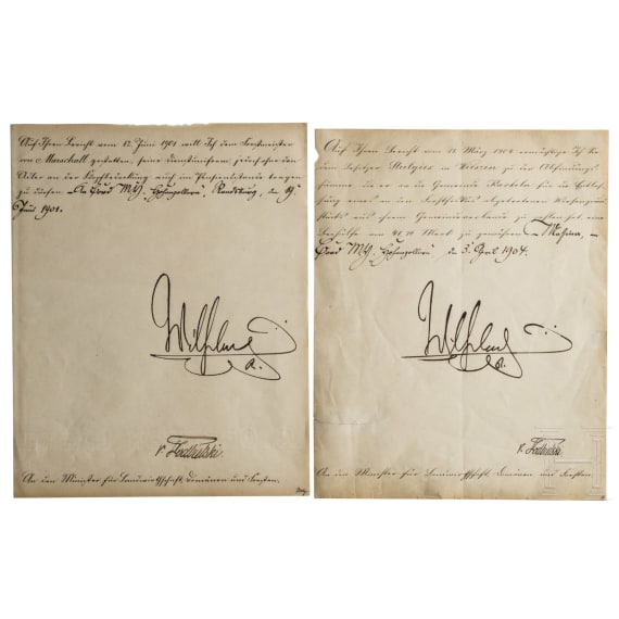 Emperor Wilhelm II &ndash; two large ink autographs, dated 1901 and 1904