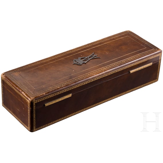 Empress Auguste Viktoria (1858 - 1921) - a splendid leather casket with two enclosed leather gloves