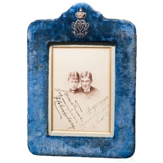 Maria Theresa and Wilhelm von Hohenzollern &ndash; autographed wedding photograph in a velvet frame, dated 27 June 1889