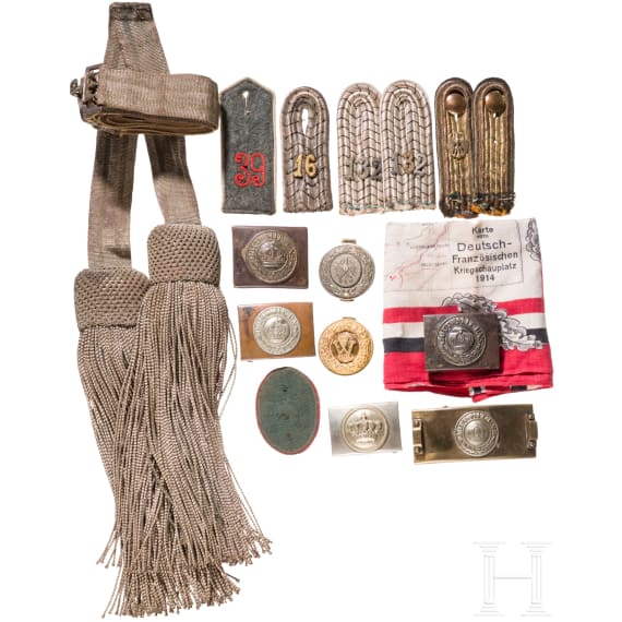 Six belt buckles and cloth insignia