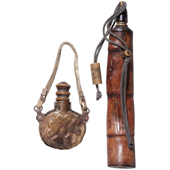 A Japanese and an Afghan powder flask, 19th century