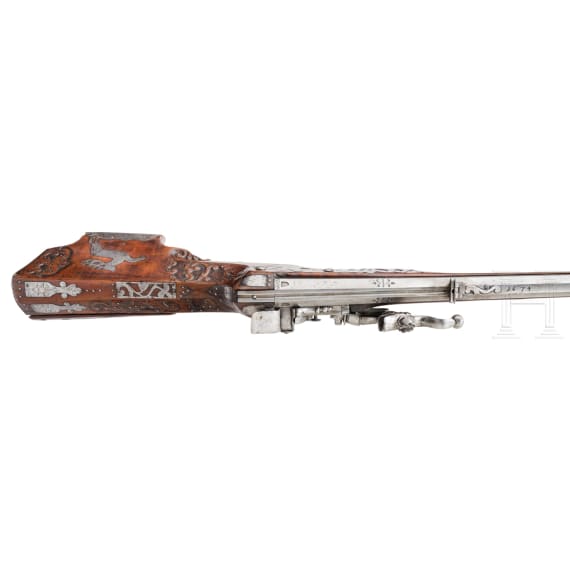 A North Bavarian wheellock rifle, dated 1674