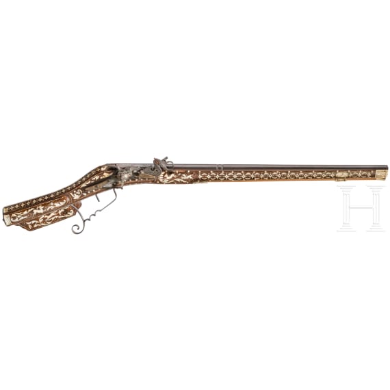 A bone inlayd Victorian wheelock-gun in 17th century style, using some authentic parts