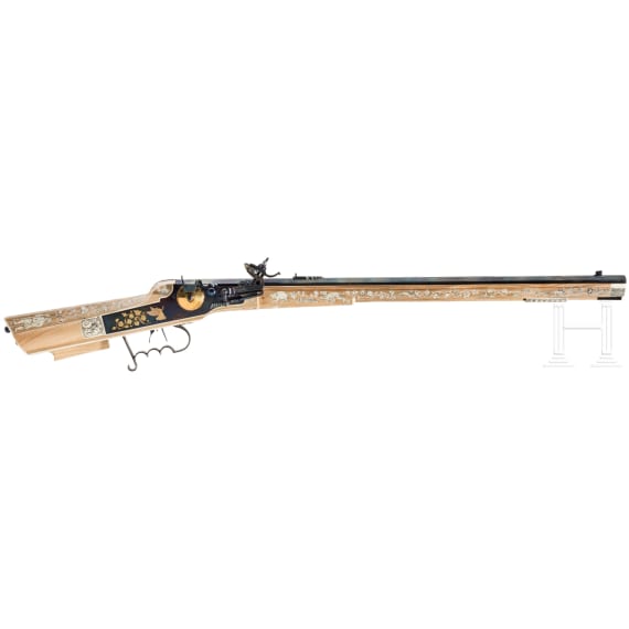 A modern German reproduction of a wheellock-rifle in the Saxon style of circa 1600, circa 2020