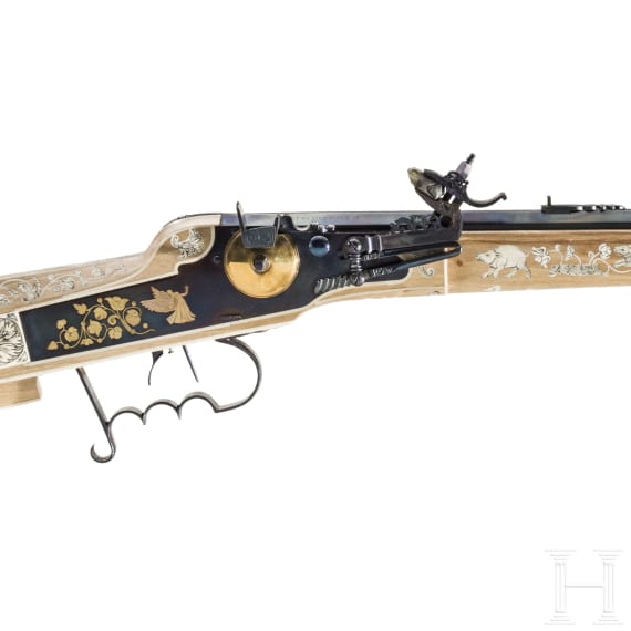 A modern German reproduction of a wheellock-rifle in the Saxon style of circa 1600, circa 2020