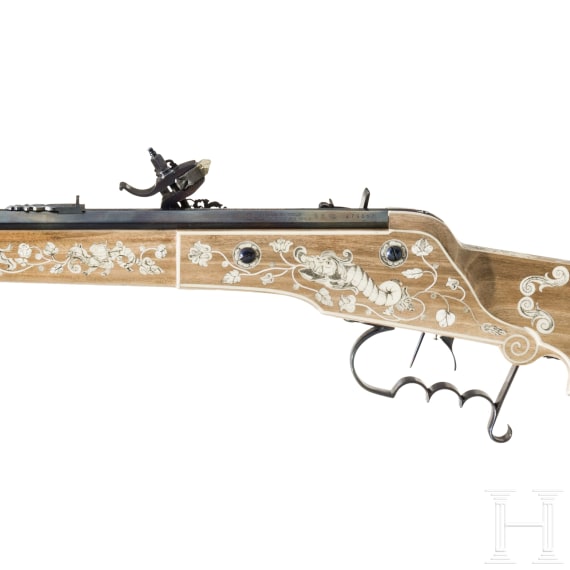 A modern German reproduction of a wheellock-rifle in the Saxon style of circa 1600, circa 2020