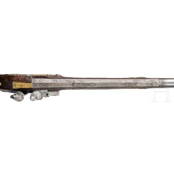 A fine chiselled, long flintlock shotgun by Oger Leblan, Maastricht, circa 1730