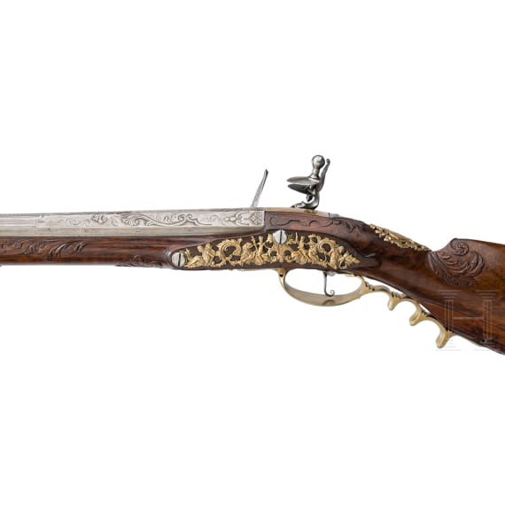 A fine chiselled, long flintlock shotgun by Oger Leblan, Maastricht, circa 1730
