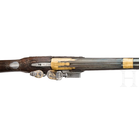 A distinguished French flintlock shotgun by Jean Baptiste Laroche, Arquebusier du Roi Louis XV, Paris, ca. 1750