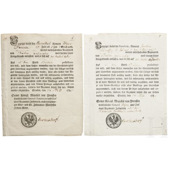 General Alexander von Knobelsdorff (1723&ndash;1799) &ndash; two autographs, dated 1785 and 1790