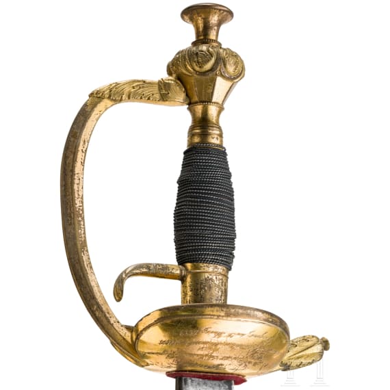 An old-style sword for Prussian infantry officers as an officer's gift, dated 1853