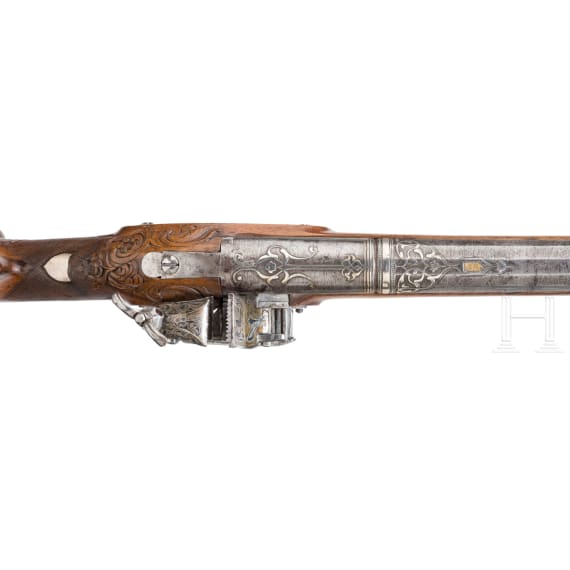 A fine silver-mounted Miquelet rifle with an Ottoman barrel, ca. 1760