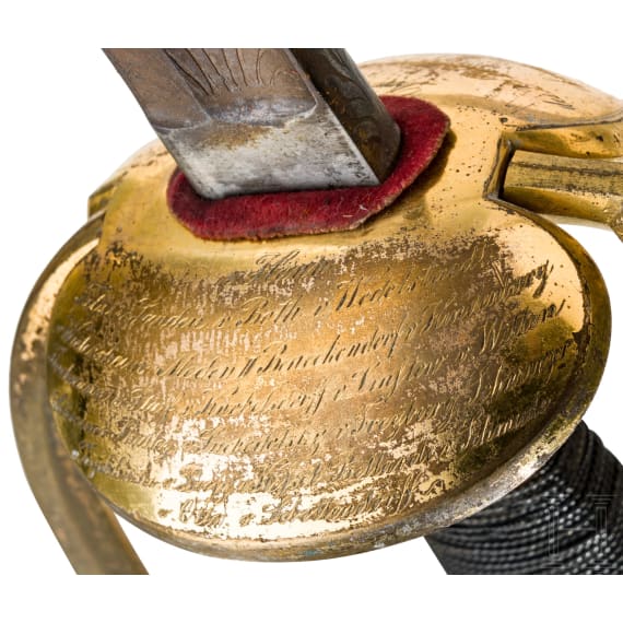 An old-style sword for Prussian infantry officers as an officer's gift, dated 1853