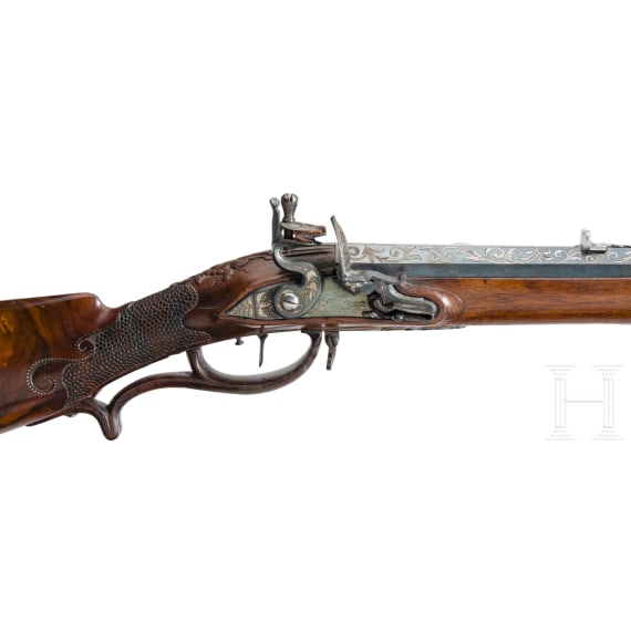 A deluxe flintlock rifle for oval bullets by J.G. Biesse of Helmstedt, circa 1770/80