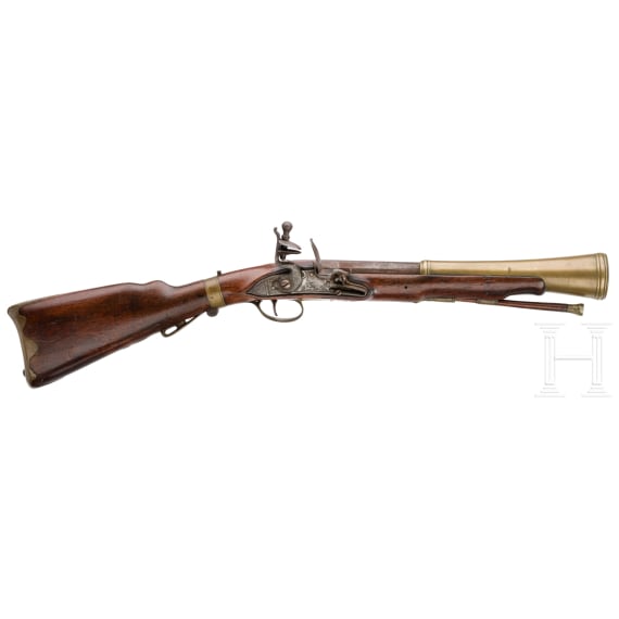 An Italian or South French flintlock blunderbuss with folding shaft, circa 1800