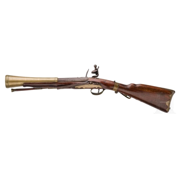An Italian or South French flintlock blunderbuss with folding shaft, circa 1800