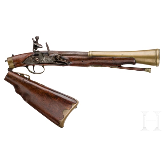 An Italian or South French flintlock blunderbuss with folding shaft, circa 1800