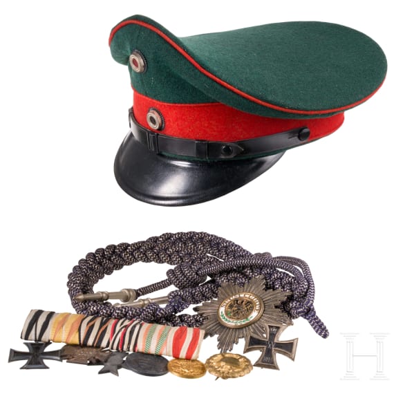 A visor cap for officers of the Jaeger battalions and some medals