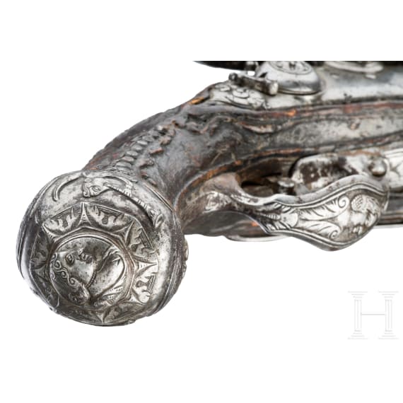 A pair of snaplock pistols, Cristiano Pistoia Leoni (?), Tuscany (Italy), early 18th century.