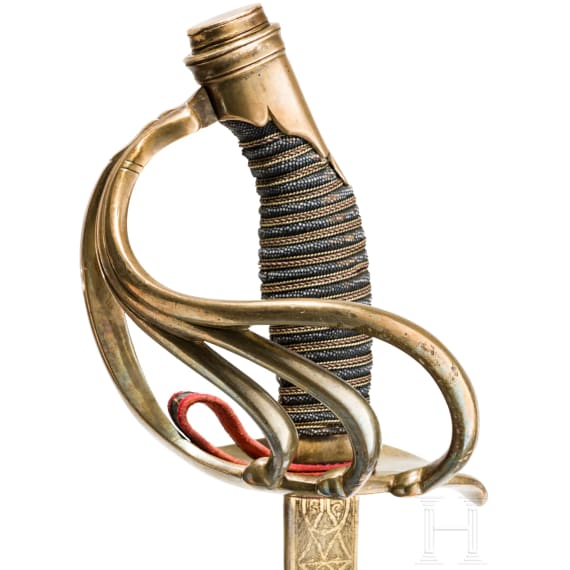 A Prussian cuirassier's sword M 54 with Damascus blade, for officers
