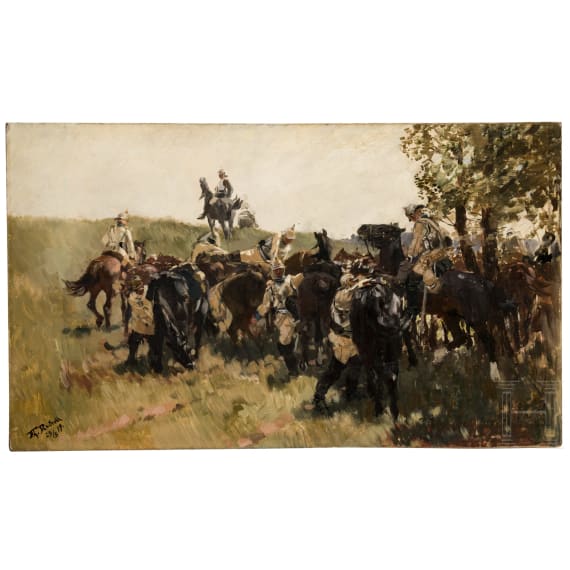 Theodor Rocholl (1854 - 1933) - Cuirassiers in the field, dated 1899