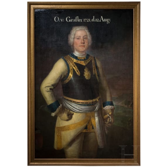 Prussian Oberst Friedrich Leopold Count von Ge&szlig;ler (1688&ndash;1762) &ndash; a life-sized portrait painting, dated 1721