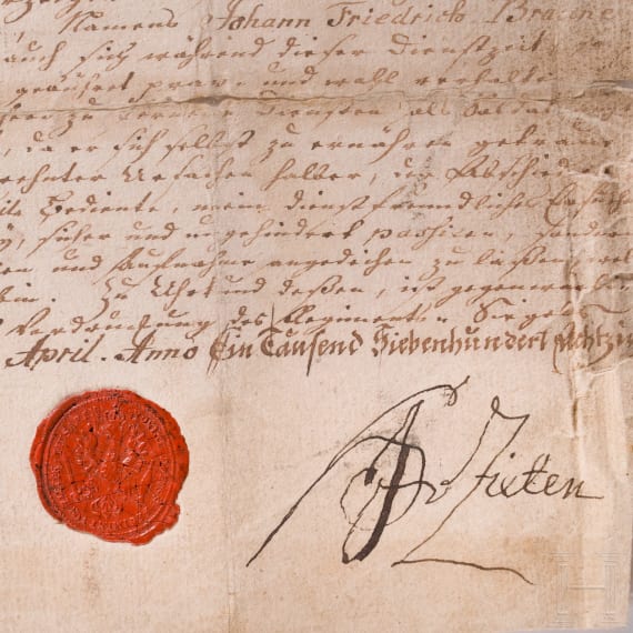 General der preu&szlig;ischen Kavallerie Hans Joachim von Zieten - Autograph, datiert 1780