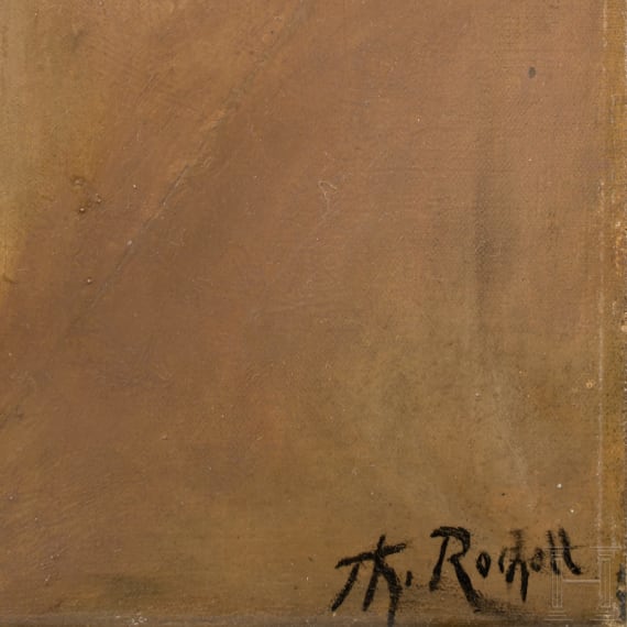 Theodor Rocholl (1854 - 1933) - Preu&szlig;ischer Husar sattelt seinen Schimmel, um 1900