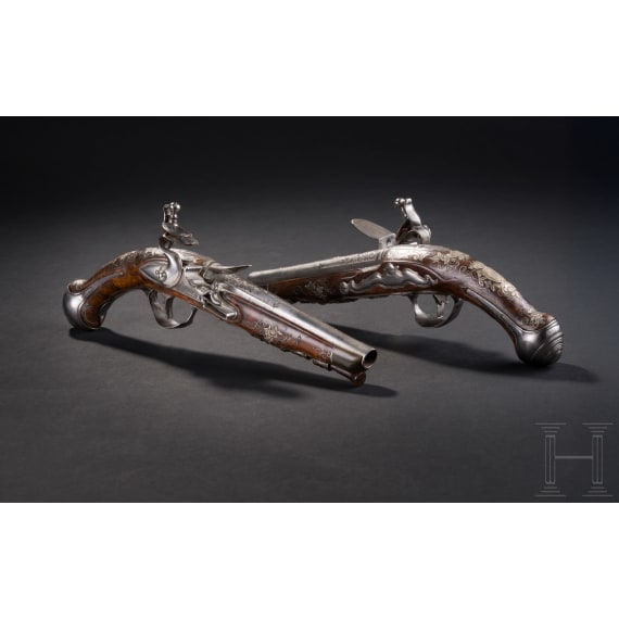 A fine pair of Brescian flintlock-pistols by Paolo Cetterio, circa 1740
