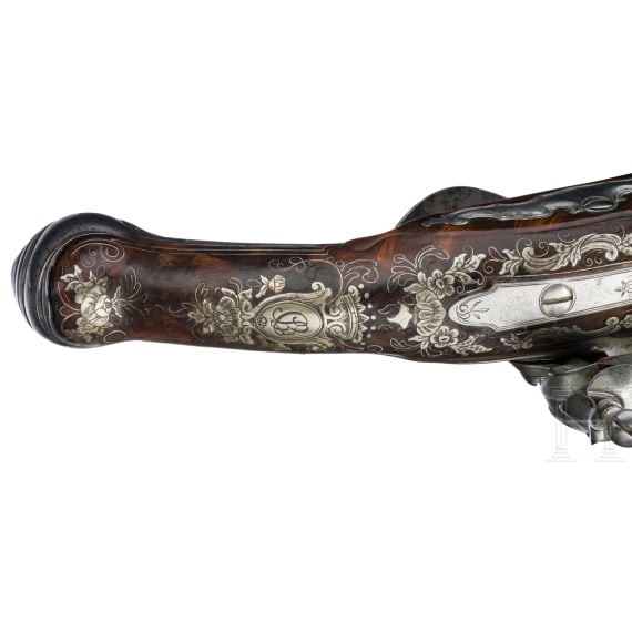 A fine pair of Brescian flintlock-pistols by Paolo Cetterio, circa 1740