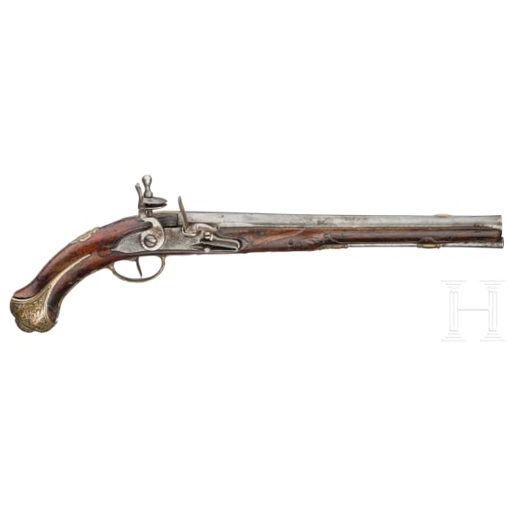 A long Belgian flintlock pistol, circa 1740