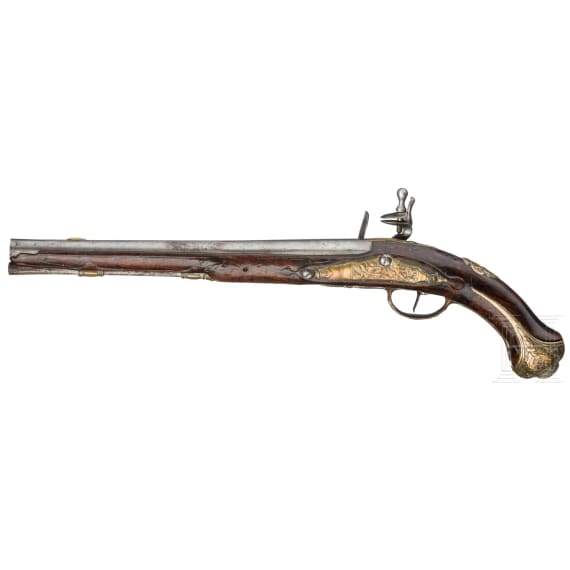 A long Belgian flintlock pistol, circa 1740