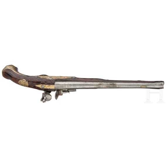 A long Belgian flintlock pistol, circa 1740