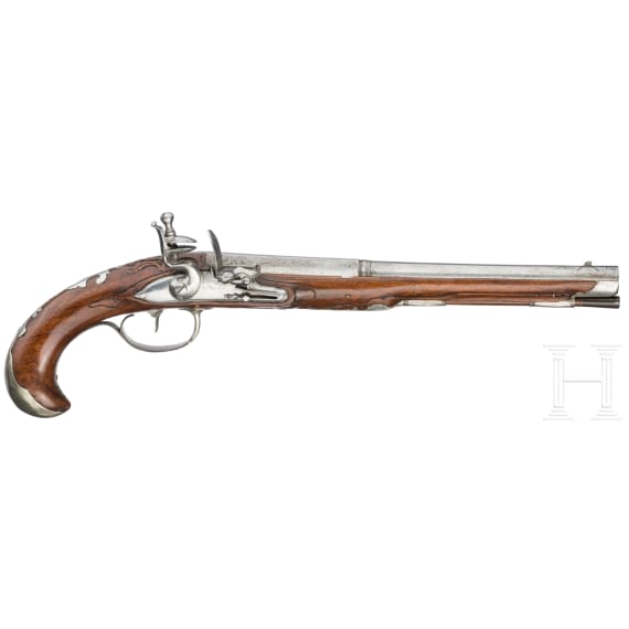 A silver-mounted flintlock pistol by Wenzel Spazierer in Vienna, circa 1750