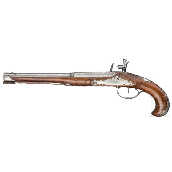 A silver-mounted flintlock pistol by Wenzel Spazierer in Vienna, circa 1750