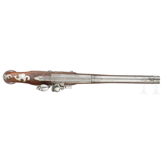 A silver-mounted flintlock pistol by Wenzel Spazierer in Vienna, circa 1750