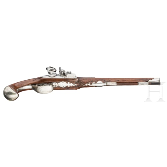A silver-mounted flintlock pistol by Wenzel Spazierer in Vienna, circa 1750