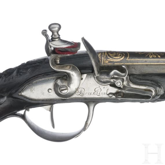A French gold-inlaid flintlock pistol, Pierre Penel, circa 1750