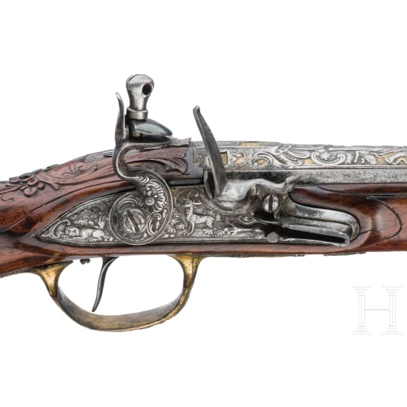 A magnificent flintlock pistol by Johann Jakob Kuchenreuter, Steinweg/Regensburg, circa 1760
