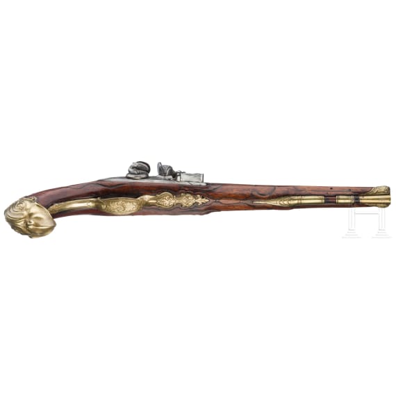 A fine Carlsbad flintlock pistol with bird's head stock, circa 1760