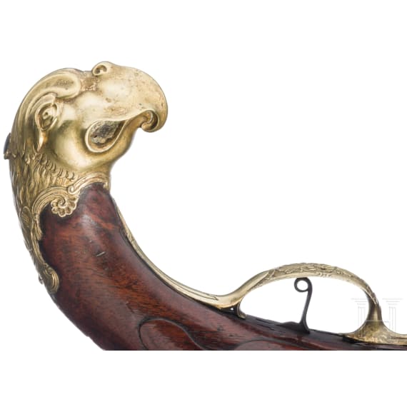 A fine Carlsbad flintlock pistol with bird's head stock, circa 1760