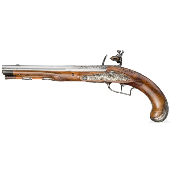 A fine silver mounted flintlock pistol by I.H. Rasch in Brunswick, ca. 1760