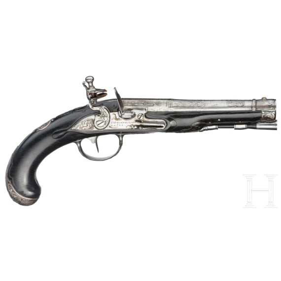 A silver mounted flintlock pistol by J.H. Bartholom&auml;us in Zella, ca. 1760