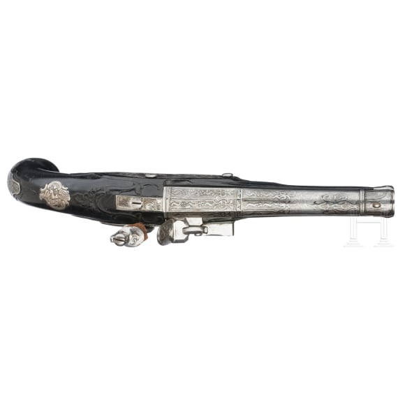 A silver mounted flintlock pistol by J.H. Bartholom&auml;us in Zella, ca. 1760