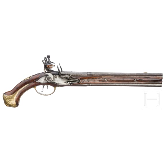 An over-and-under flintlock pistol by Wilhelm Lindenschmitt in Mainz, ca. 1770