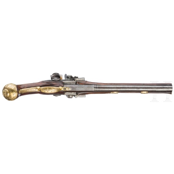 An over-and-under flintlock pistol by Wilhelm Lindenschmitt in Mainz, ca. 1770