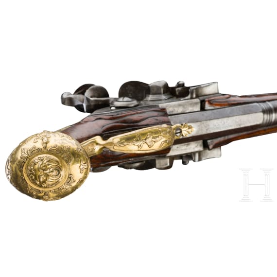 An over-and-under flintlock pistol by Wilhelm Lindenschmitt in Mainz, ca. 1770