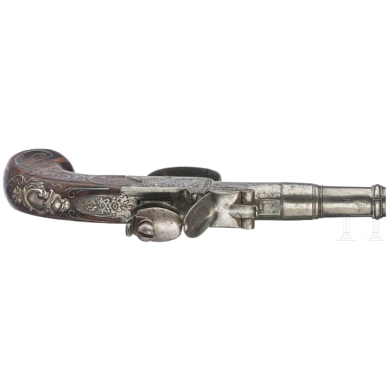 A small silver mounted flintlock pistol by Griffin & Tow in London, circa 1770/80