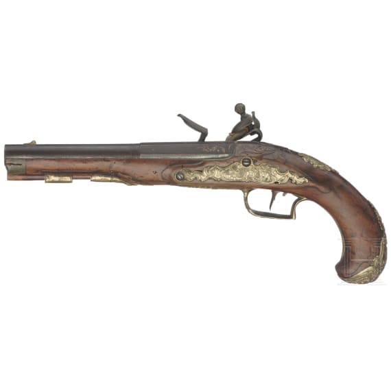 A flintlock pistol with gold-plated fittings by Franz Poltz in Karlsbad, circa 1790